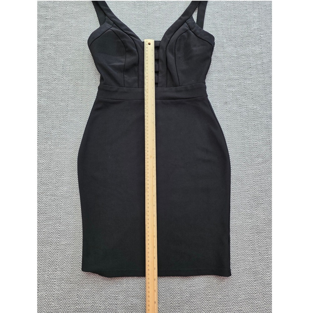 Black Caged Ladder Front Bodycon Mini Dress Strappy Back Gold Zipper Sleeveless - Picture 2 of 3